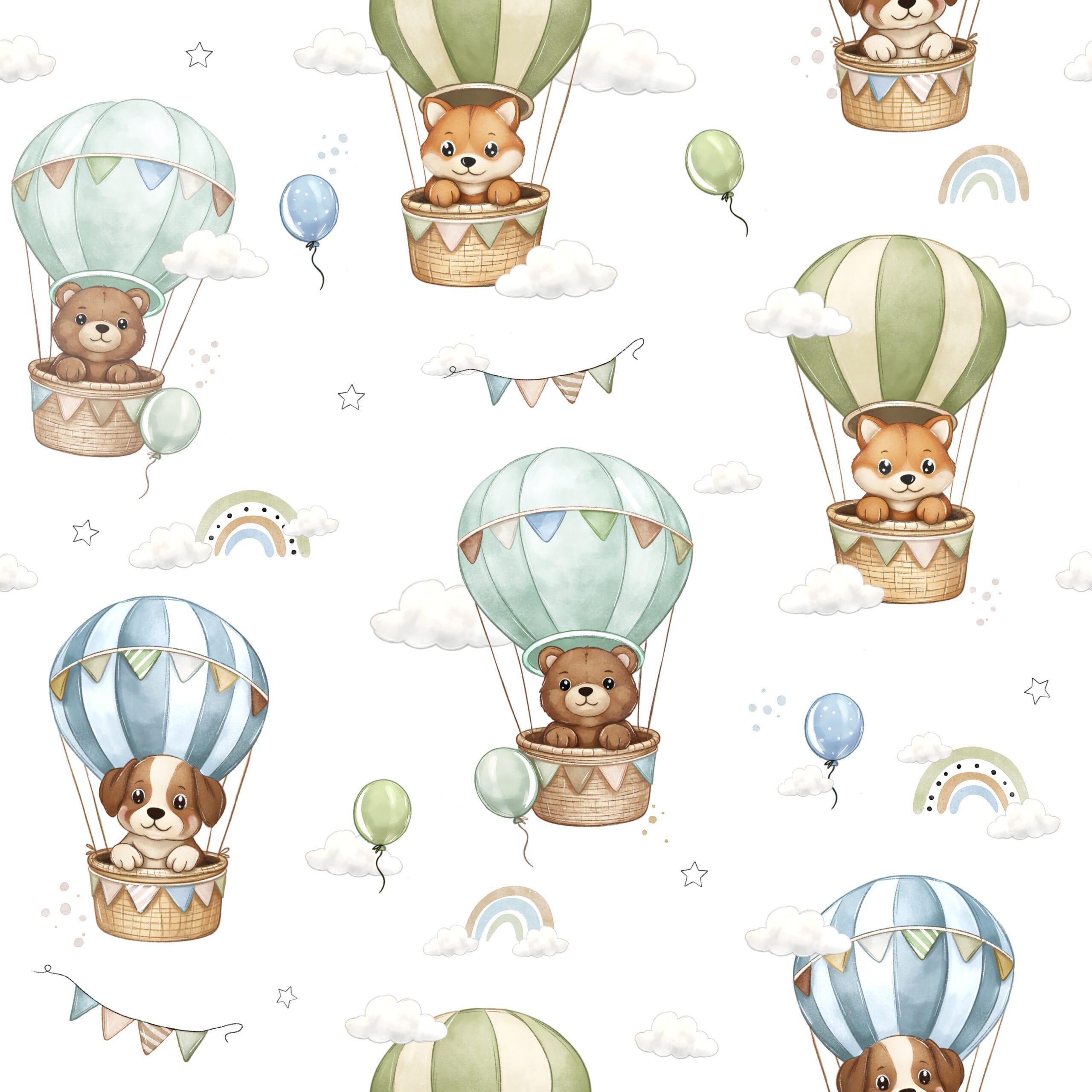 Animali In Mongolfiera Bianca (Grafica Esclusiva)