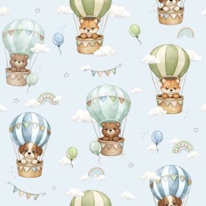 Animali In Mongolfiera Azzurra (Grafica Esclusiva)